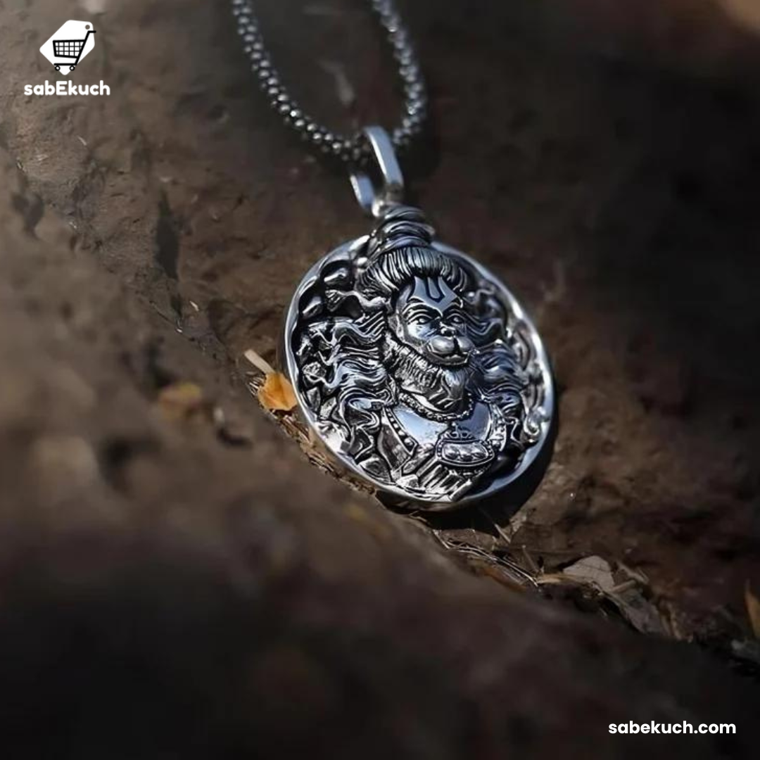 Hanuman Ji Pendant Oxidized Silver Chain