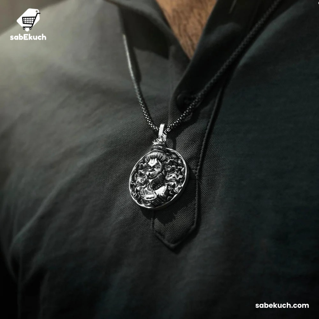 Hanuman Ji Pendant Oxidized Silver Chain