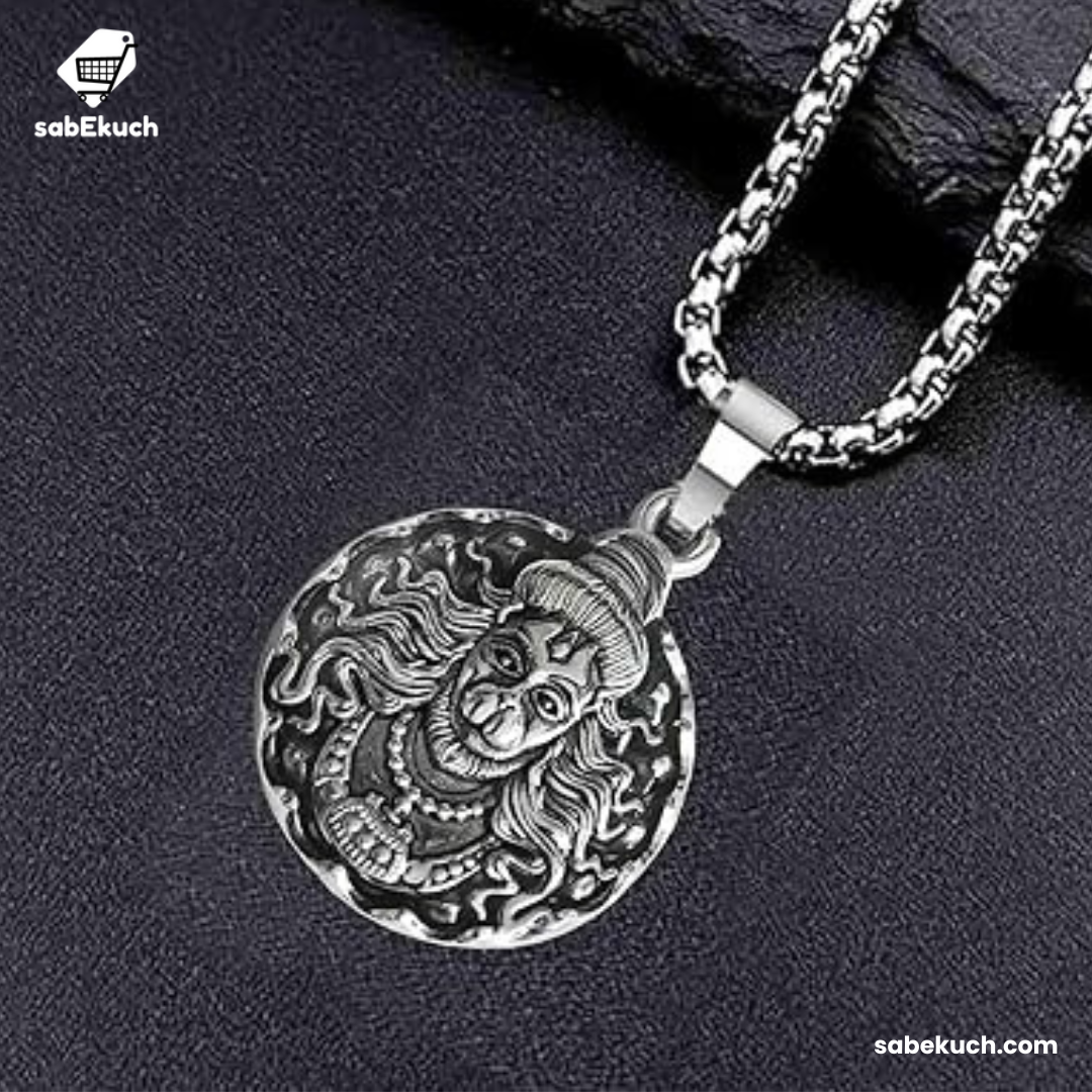 Hanuman Ji Pendant Oxidized Silver Chain