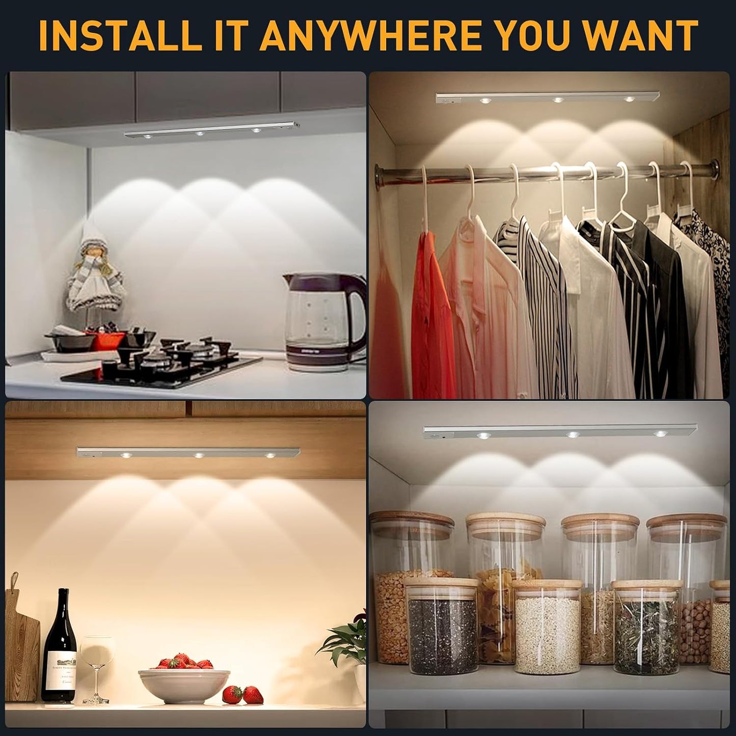 LED MOTION SENSOR CABINET LIGHT , USB Rechargeable Closet Light,