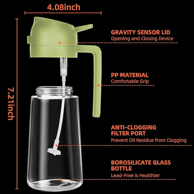 500ml 2 in 1 Olive Oil Sprayer and Oil Dispenser Bottle for Kitchen, Glass Oil Bottle with Premium Nozzle,