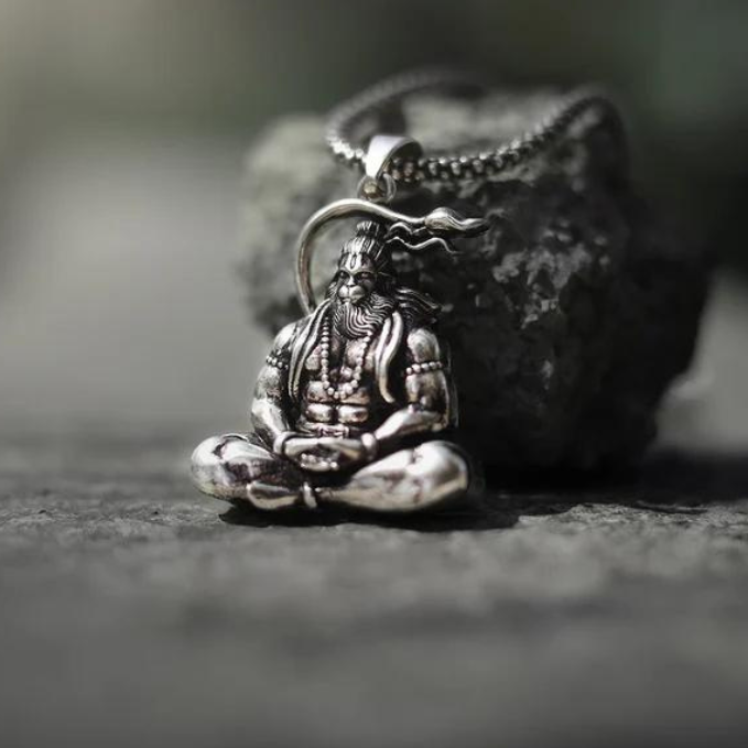 Silver Oxidized Mediating Hanuman Ji Pendent