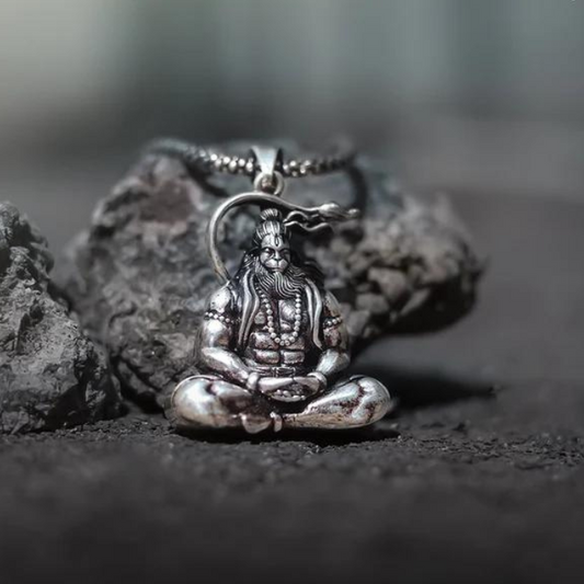 Silver Oxidized Mediating Hanuman Ji Pendent