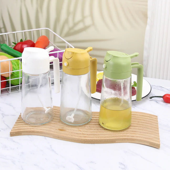 500ml 2 in 1 Olive Oil Sprayer and Oil Dispenser Bottle for Kitchen, Glass Oil Bottle with Premium Nozzle,