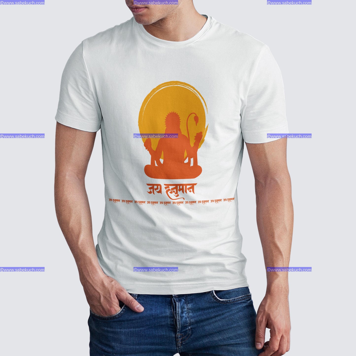 Round neck Jai Hanuman pooja  white tshirt