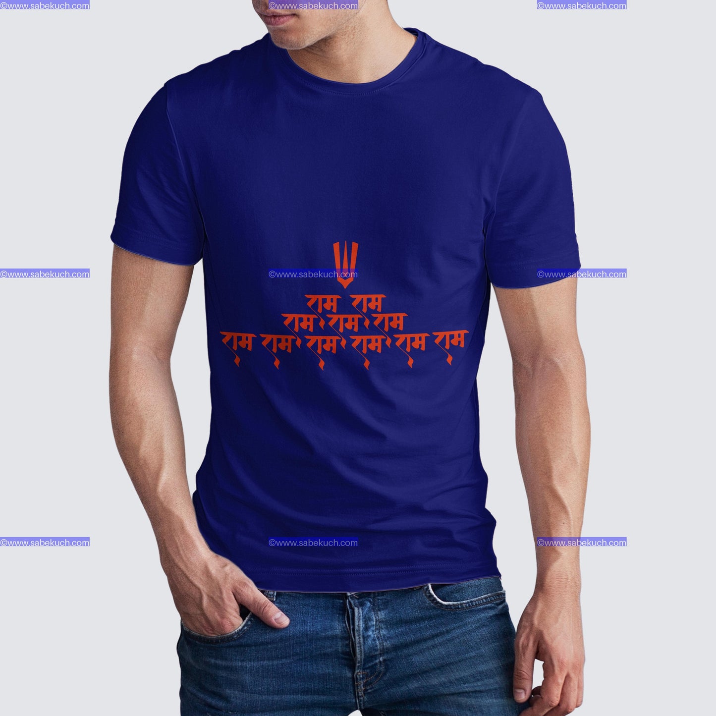 Round Neck 11 time Shri Ram with Tilak in blue tshirt