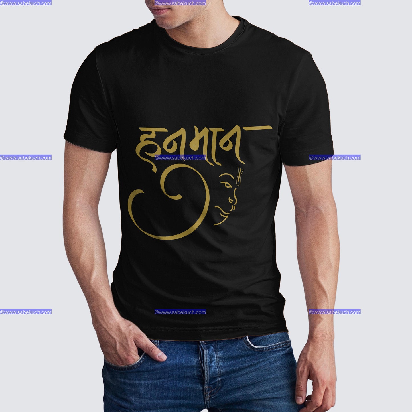 Round Neck Calligraphy Jai Hanuman  white tshirt