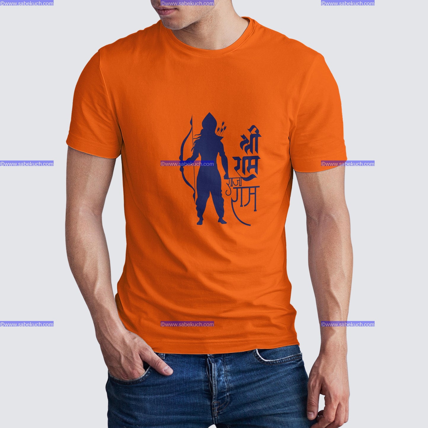 Round Neck Jai Sri Ram Raja Ram in  orange tshirt