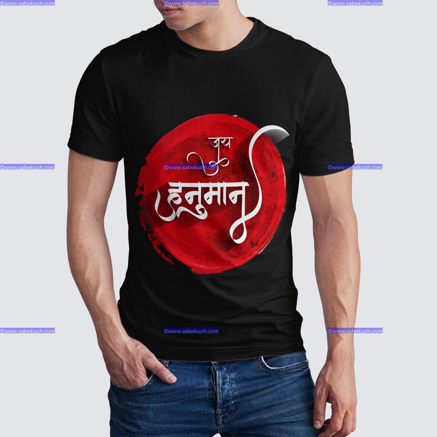 Round Neck  Jai Hanuman 3d black tshirt