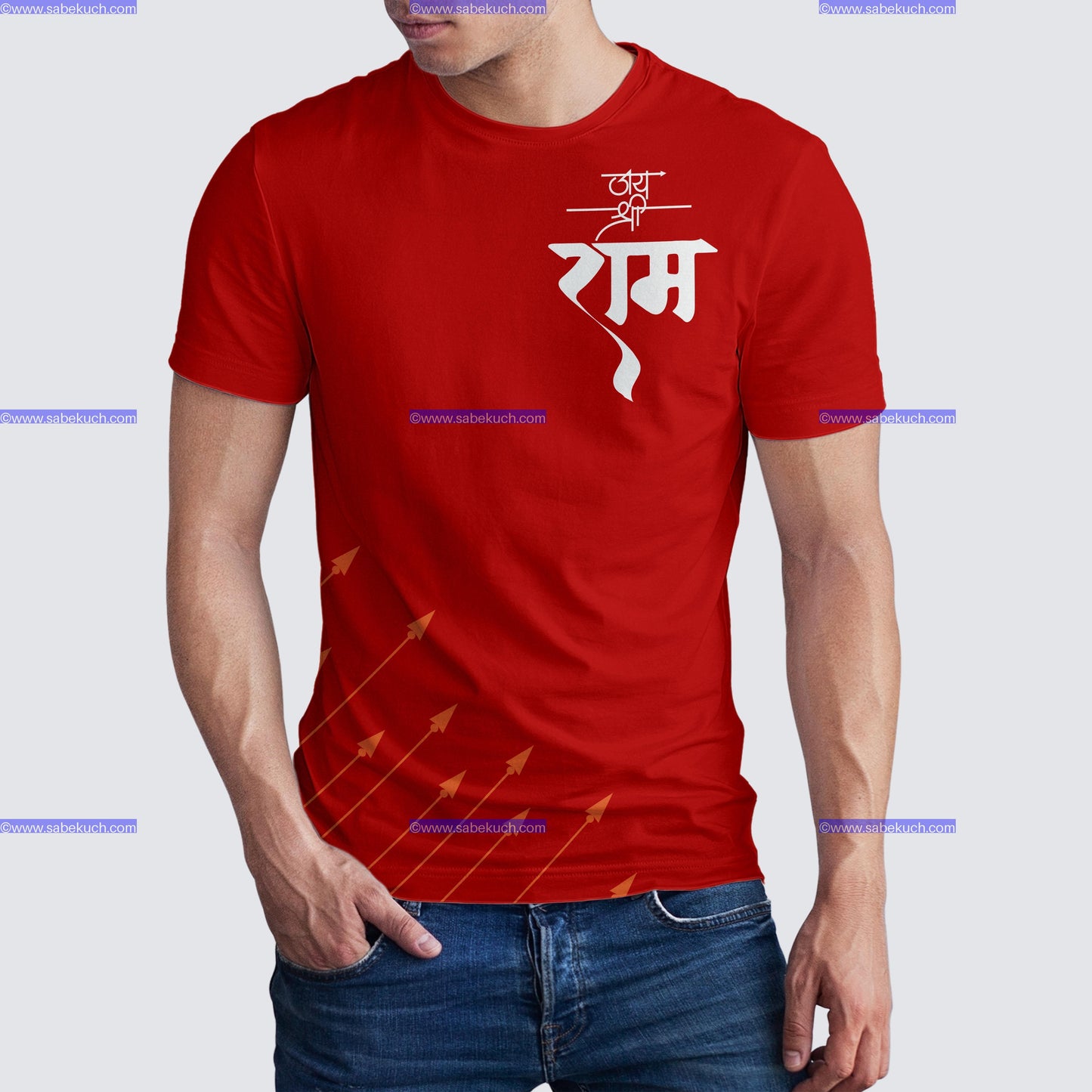 Round  Neck Jai Shri Ram Devanagari red  tshirt