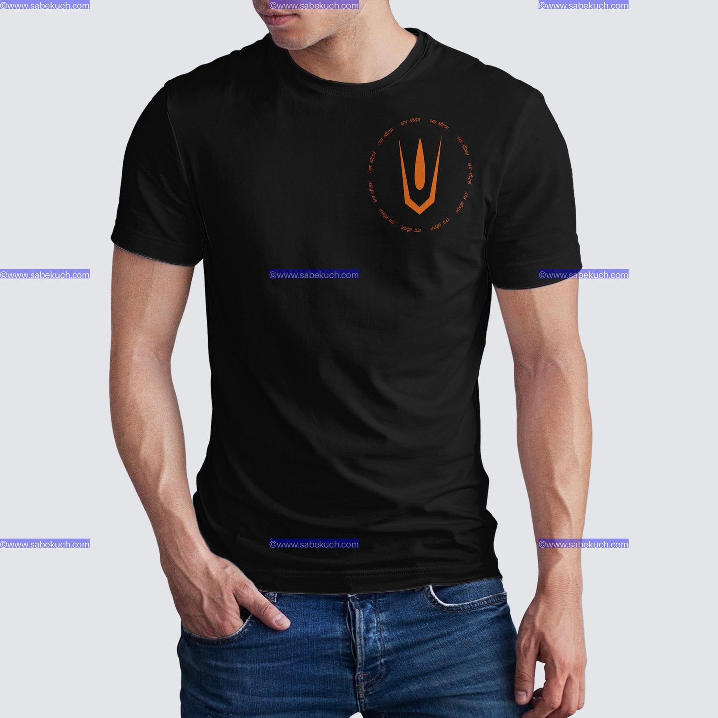 Round Neck 11 times Shri Ram and Tilak black  tshirt