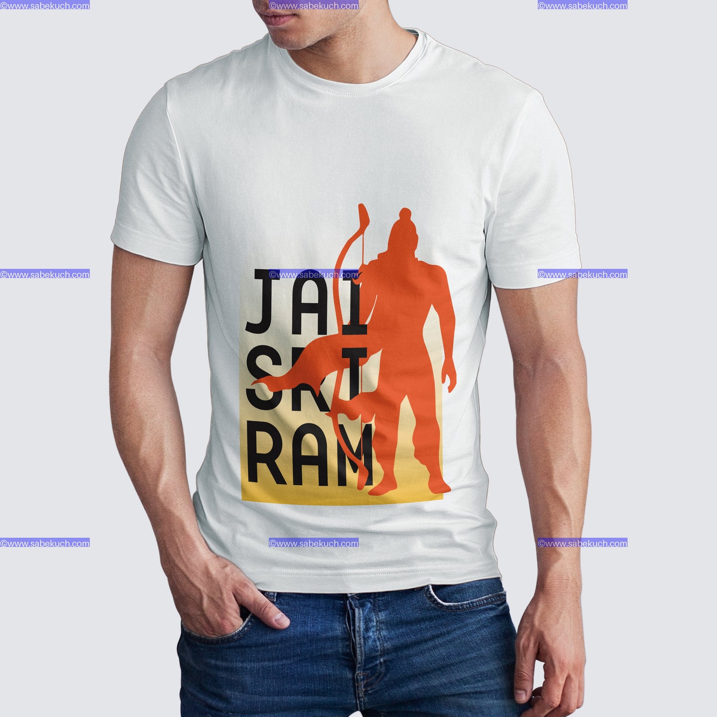 Round Neck Jai Sri Ram  in  white tshirt