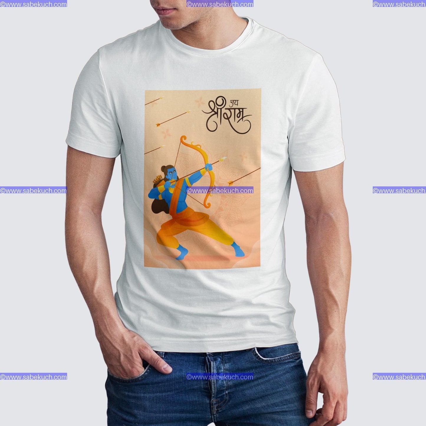 Round Neck center Shri Ram with bow and arrow shoot tshirt