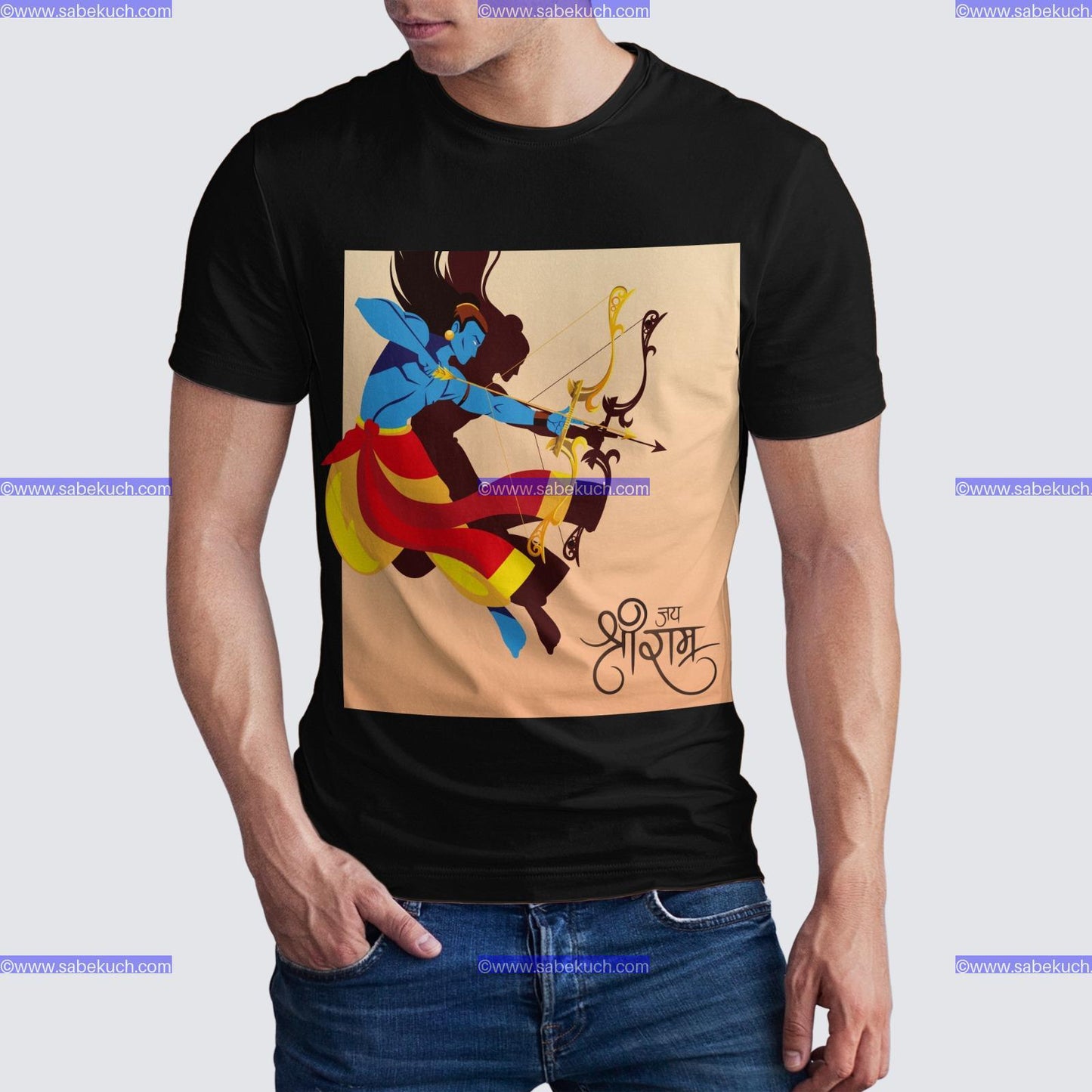 Round Neck Shri Ram with bow and arrow cast a shadow tshirt