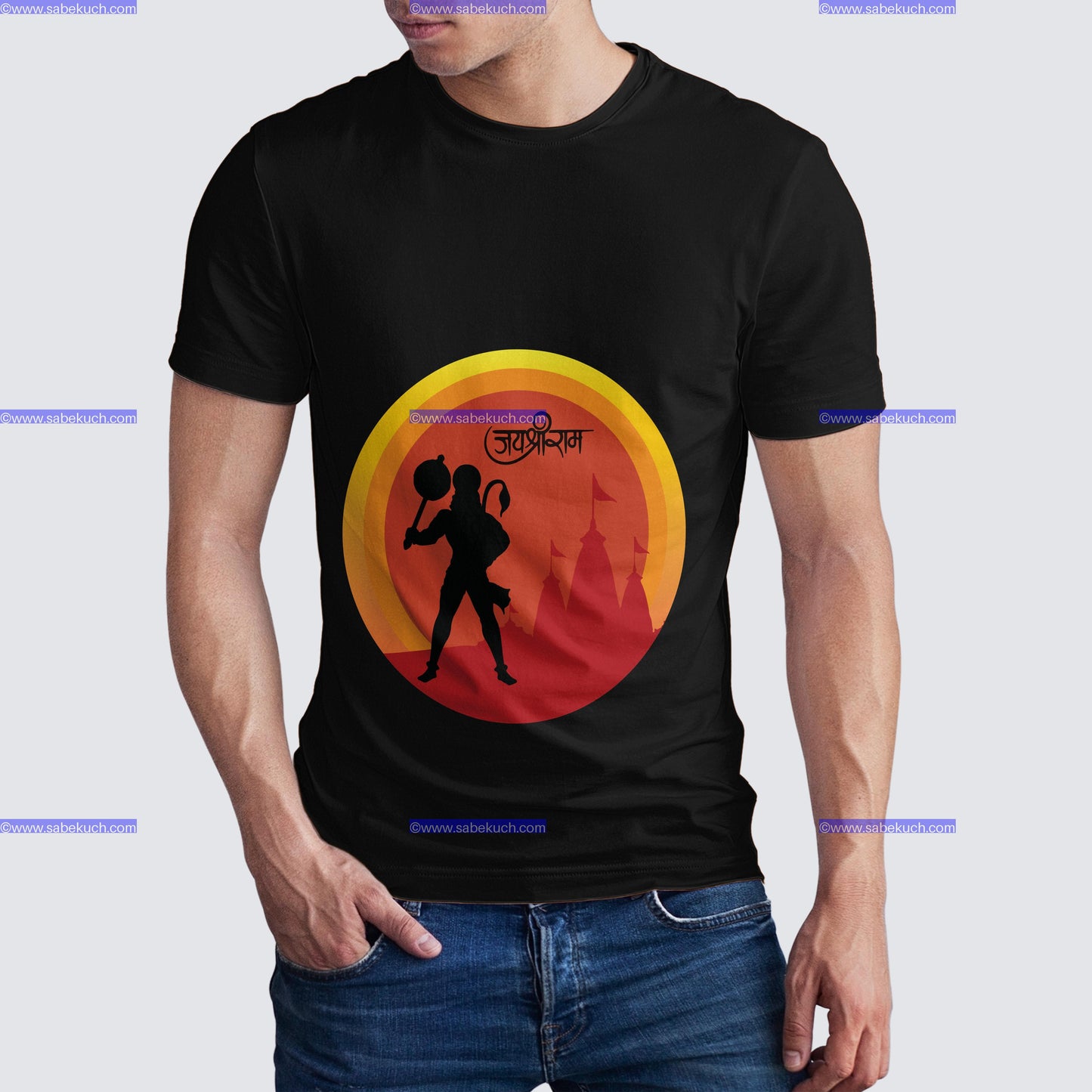 Round Neck Shri Hanuman with Ram Mandir t-shirt