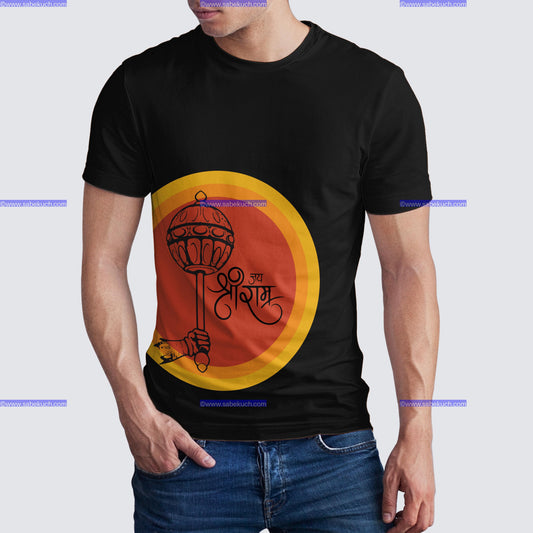 Round Neck right Shri Hunuman ji  koumodaki mace  tshirt