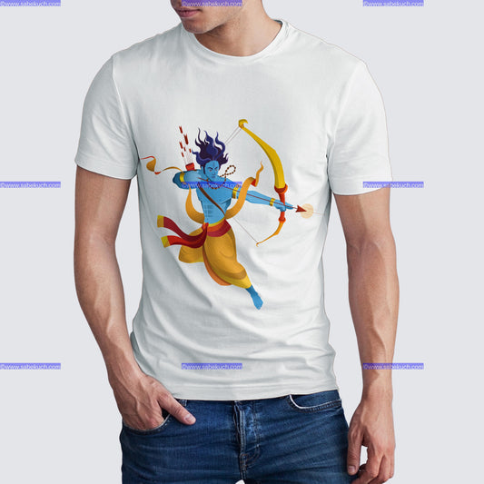 Round Neck center right Shri Ram shooting with bow and arrow tshirt