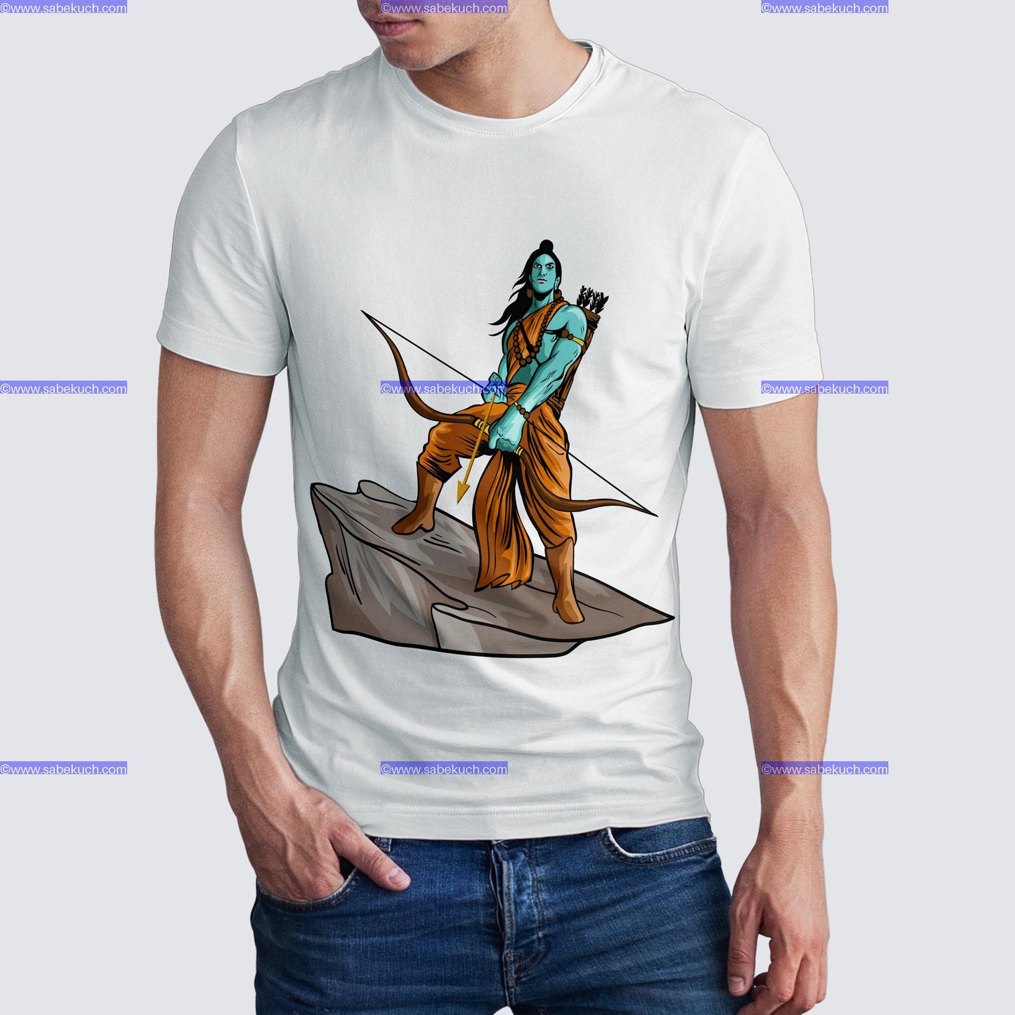 Round Neck left Shri Ram with bow and arrow aim  tshirt