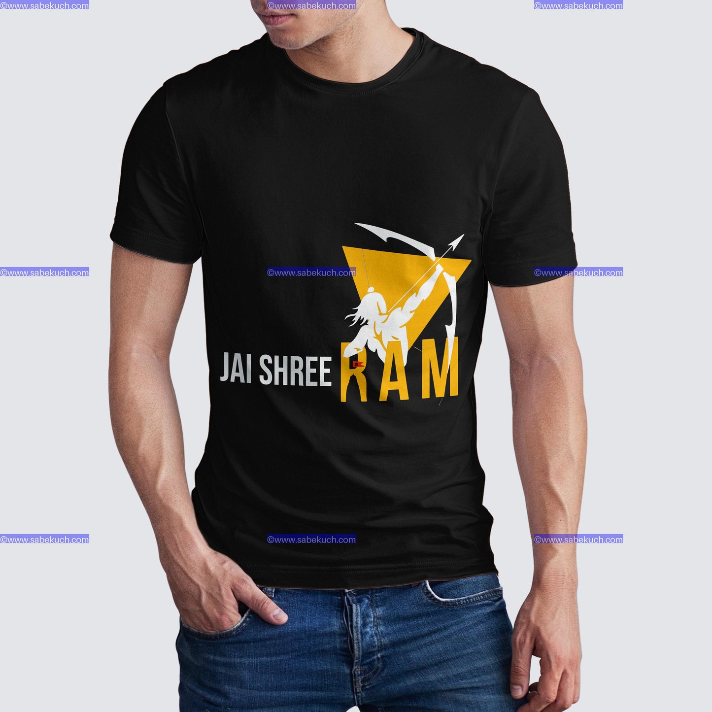 Round Neck triangle Shri Ram with Bow and Arrow shoot  tshirt