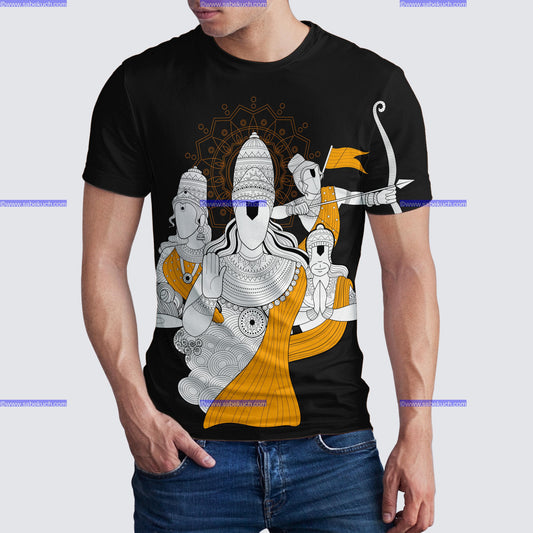 Round Neck Shri Ram with Shr. Laxman  mata Sita and Hanuman blessings  tshirt