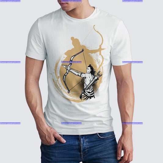 Round Neck center shadow Shri Ram with bow and arrow  tshirt