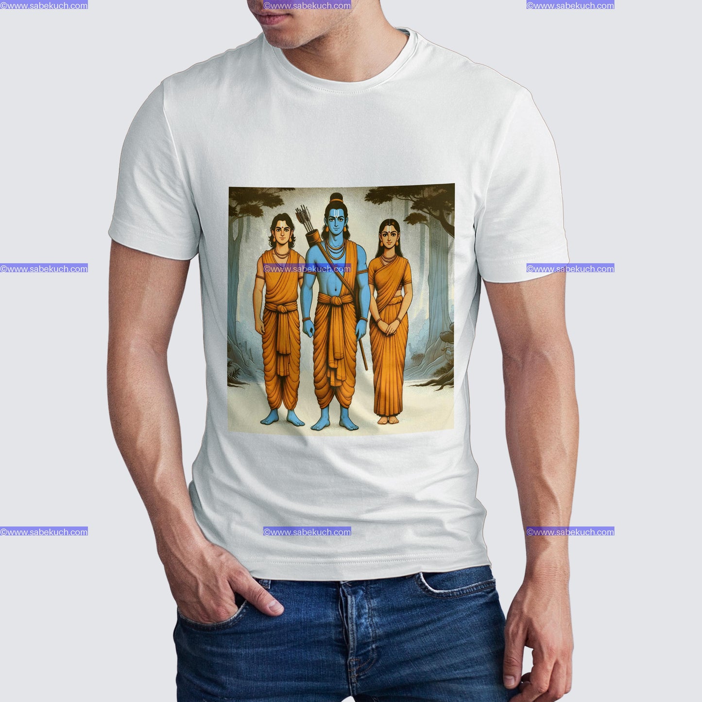 Round Neck center Shri Ram with Shri Laxman and mata Sita  tshirt