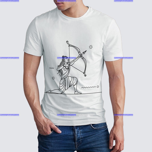 Round Neck right Shri Ram with bow and arrow  calligraphy tshirt