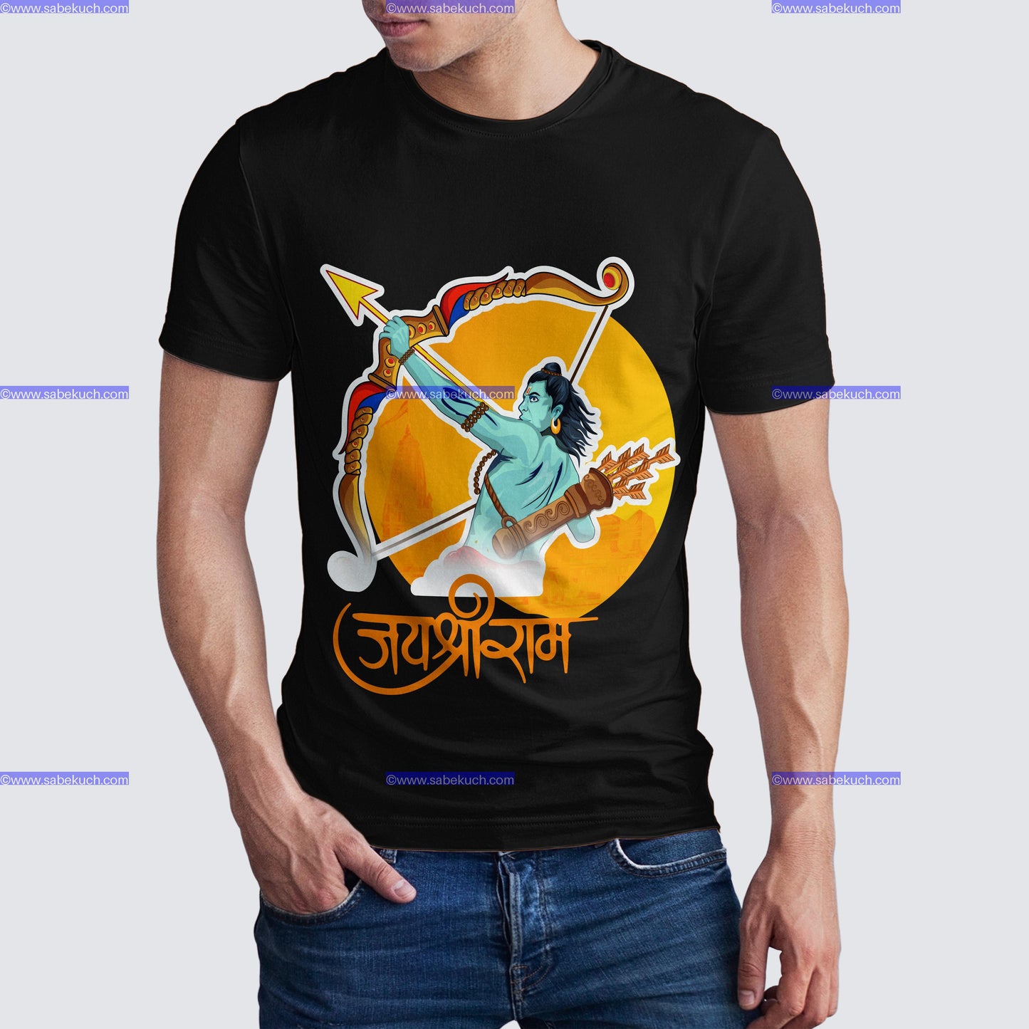 Round Neck center circle Shri Ram with bow and arrow shooting tshirt