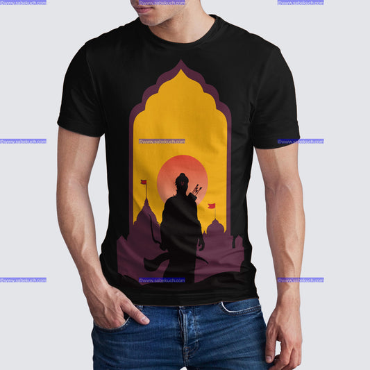 Round Neck Shri Ram with bow and arrow ayodha background tshirt