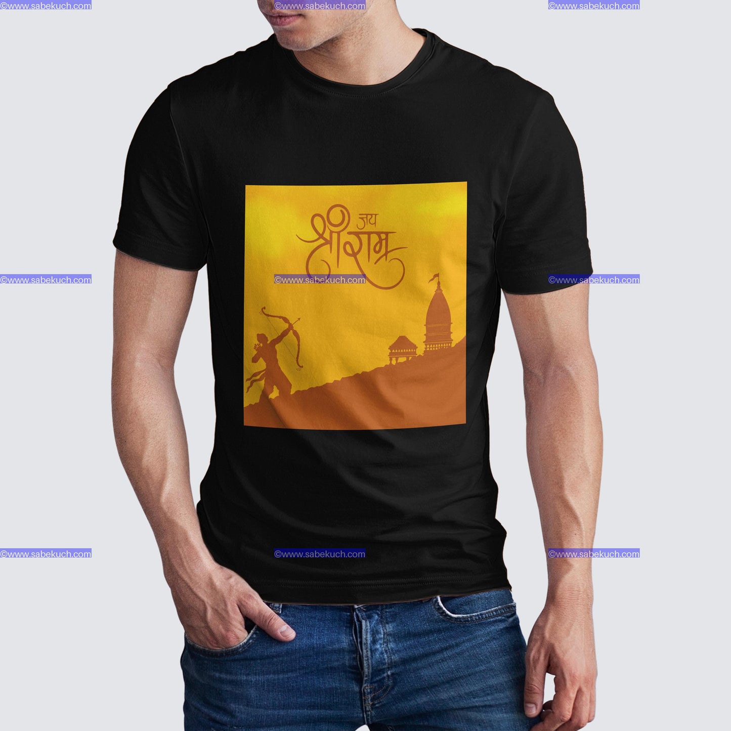 Round Neck center Shri Ram with bow and arrow  ayodha tshirt