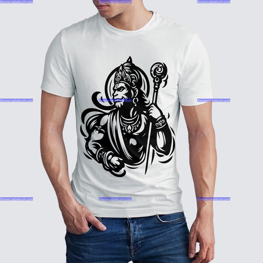 Round Neck Shri Hunuman ji  koumodaki mace calligraphy tshirt