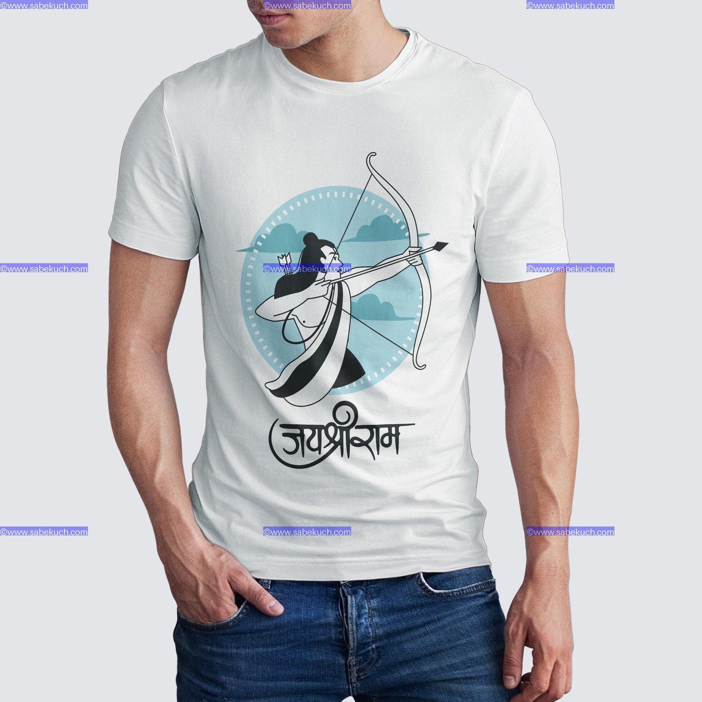 Round Neck Shri Ram calligraphy with Bow and Arrow  tshirt