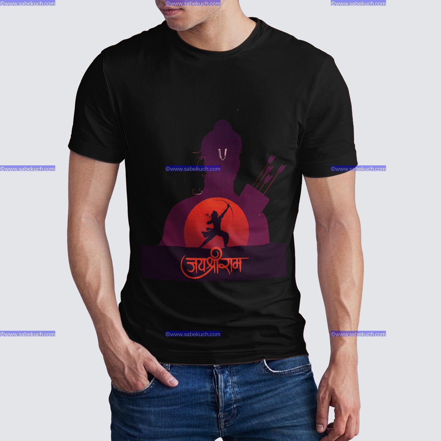 Round Neck middle Shri Ram with bow and arrow shoot tshirt